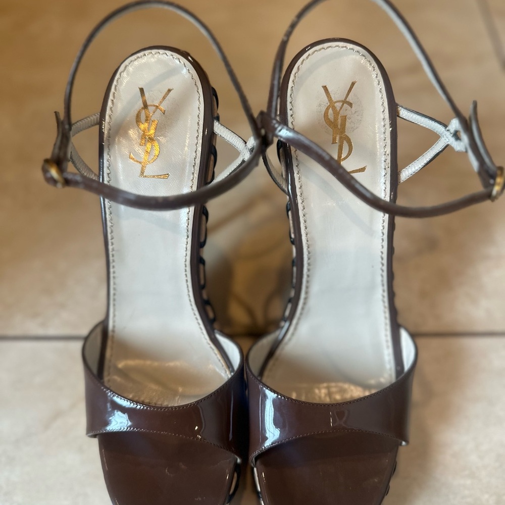 YSL Saint Laurent Brown and Black Strappy Heels - Picture 2 of 6